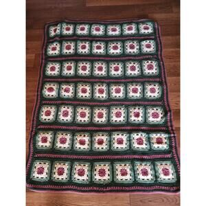 VTG Granny Square Pink/Green Quilt Afghan 64x48